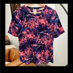 Whistles Silk Pink & Blue Short Sleeve Top